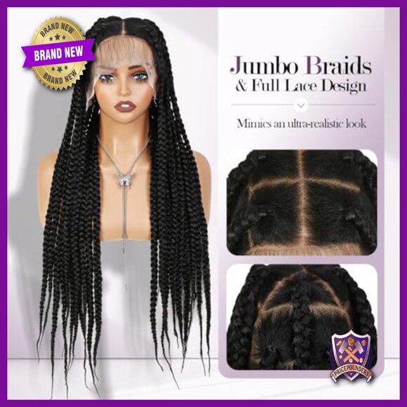 36-Inch Jumbo Knotless Box Braids Wig, 360 Full Lace Glueless Synthetic main image 4